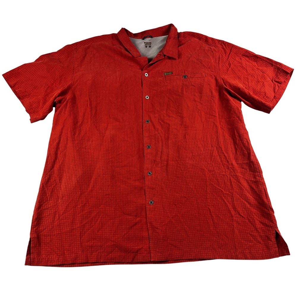 Columbia Mens 2XL Omni-Shield Orange Micro-Check Short Sleeve Button Down Shirt